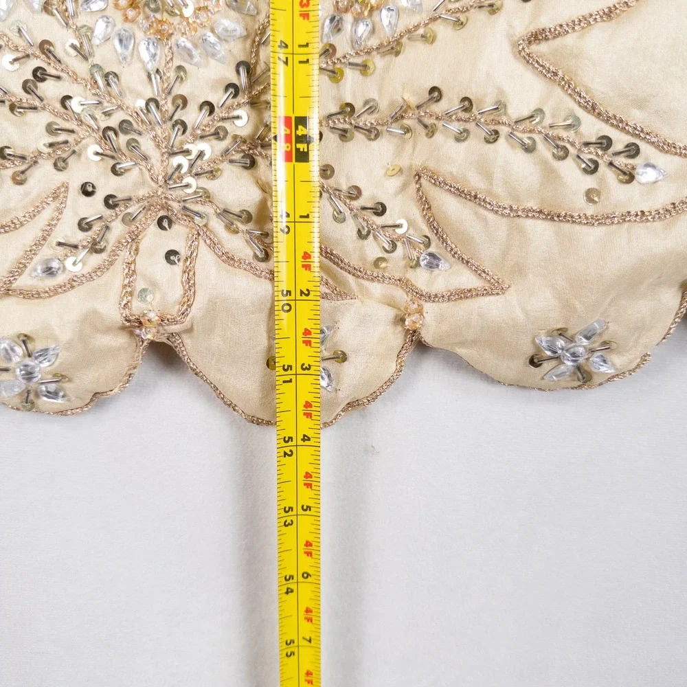 Pier 1 Imports Christmas Tree Skirt Cream Beaded Sequin Embroidered Gold Luxe
